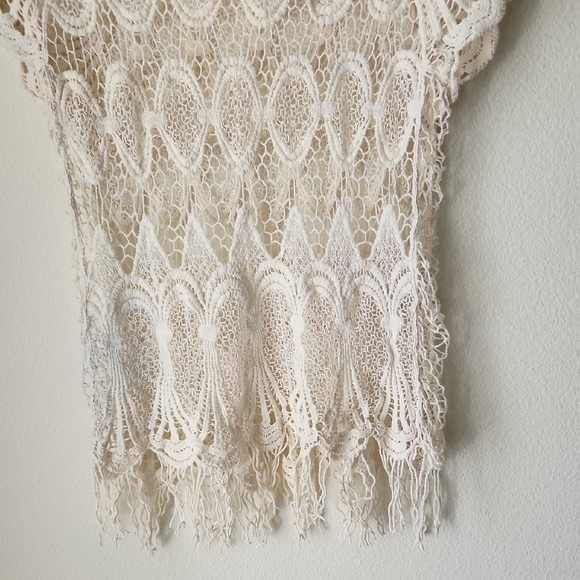 Vivid Collection Elegant Lace Crochet Short Sleeve Blouse in Cream Sz M Cottage - Picture 9 of 15